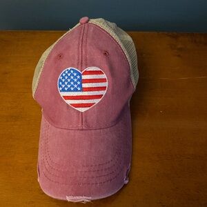 Pink Heart American Flag Cap